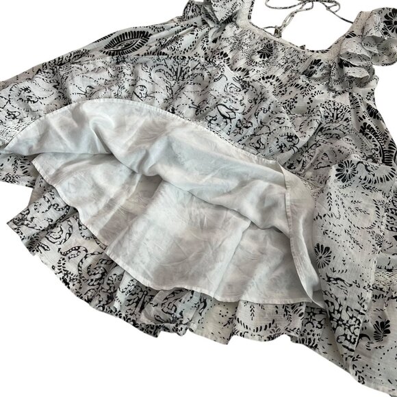 Maeve Flutter Sleeve Babydoll Cottagecore Mini Dress White Black M Boho Coastal - Picture 6 of 11